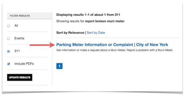 this image is a page on the 311 nyc gov website relevant to reporting a broken muni meter