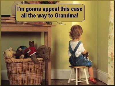 This image show a child sitting in the corner and saying she's going to appeal her punishment