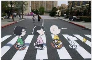 Street Safety in NYC with 3-D artwork in crosswalk