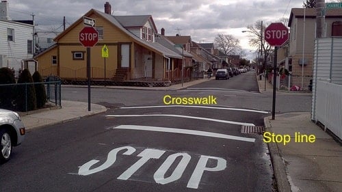 This shows a NYC stop line and crosswalk