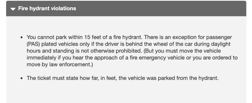 NYC parking tickets fire hydrant violations