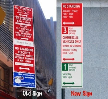 Parking signs comparing redesined sign to old parking sign