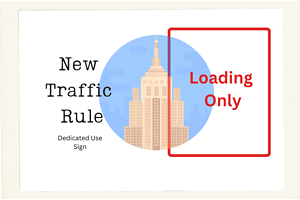 The sign is indicating that the road is only to be used for traffic loading. Full Text: New Traffic Loading Only Rule Dedicated Use Sign