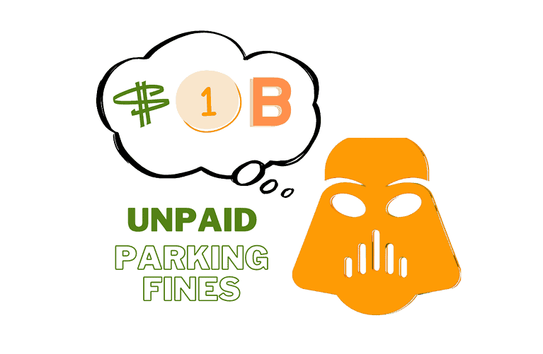 A car is being issued a ticket for unpaid parking fines. Full Text: # 1 B 00 UNPAID PARKING FINES